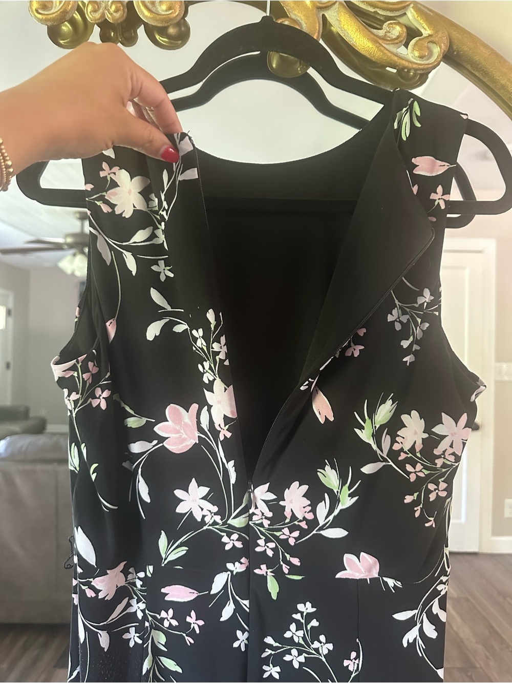 Anne Klein Black Midi Dress with Pink Floral Print - Picture 9 of 16